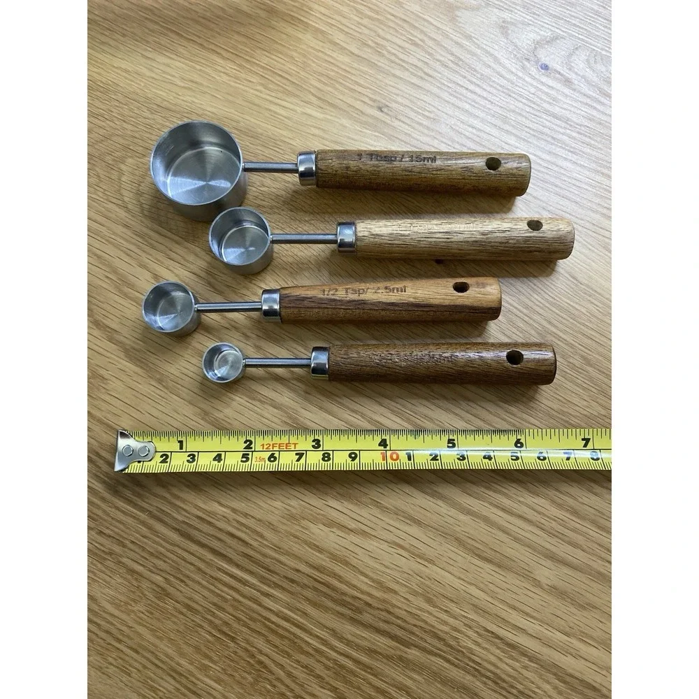 Set of 7 Stainless Steel & Wood Measuring Cups Nesting